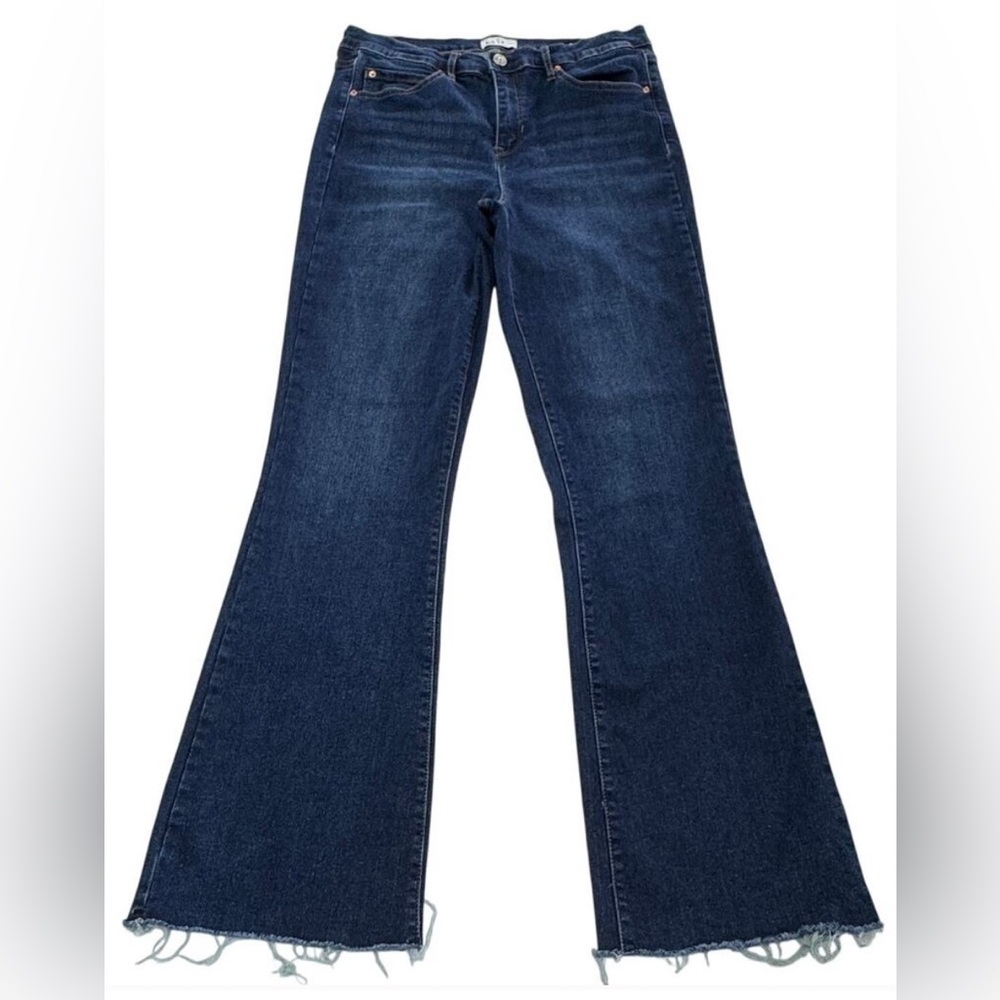 #470 Nicole Miller Jeans Womens 12 Blue High Rise Boot Cut Denim Raw Hem Stretch
